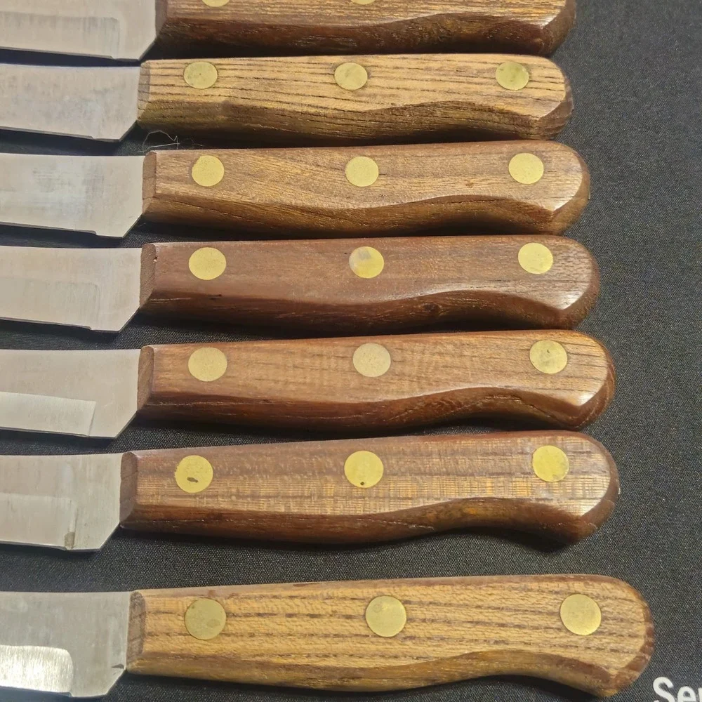 Old Homestead Steak Knife Set 8pc Wood Handles Block Stainless Japan Vintage
